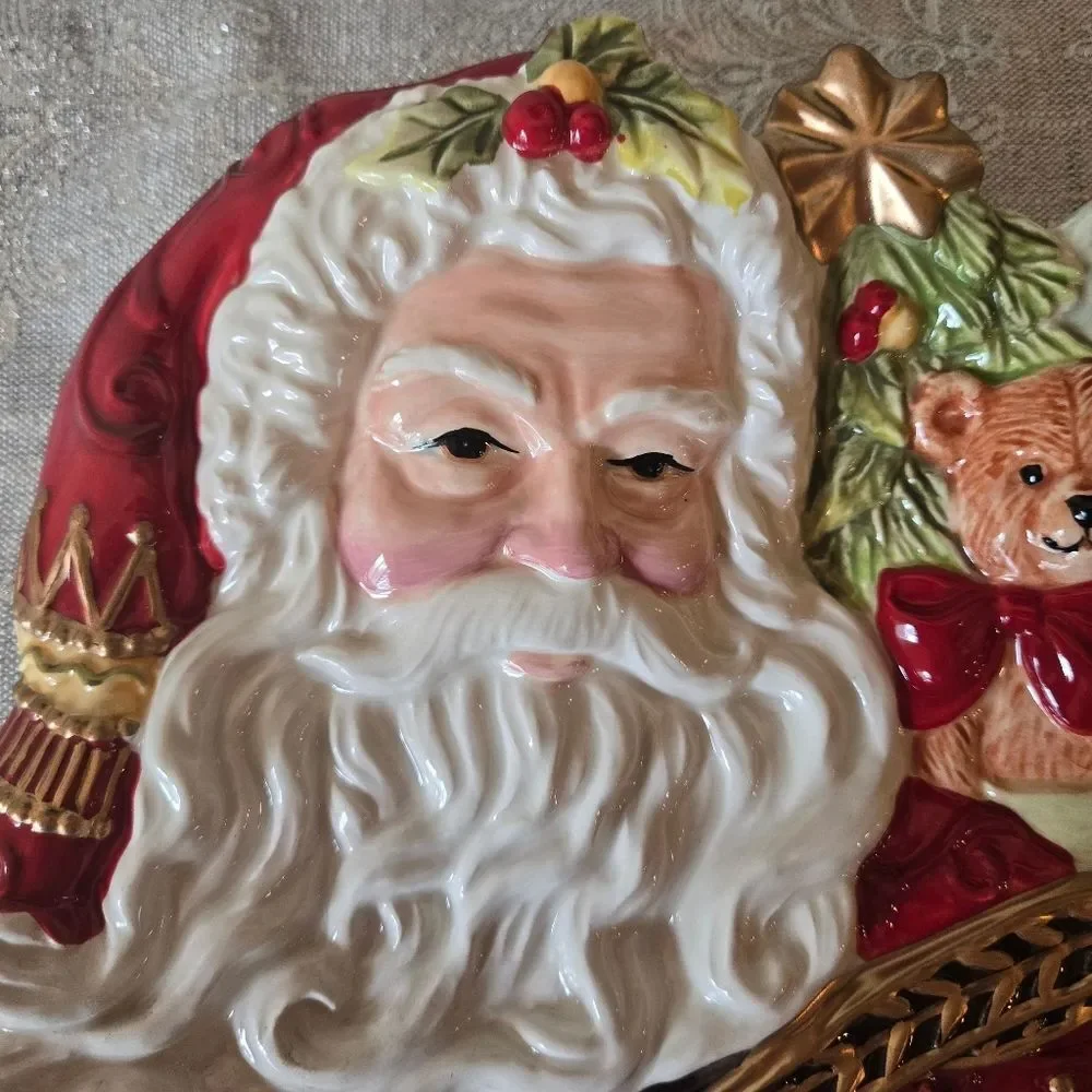 🎄🛍❤️ VINTAGE FITZ & FLOYD DAMASK HOLIDAY SANTA CANAPE PLATE